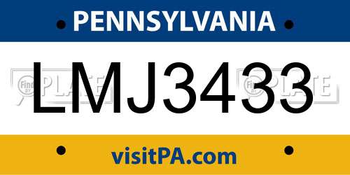LMJ3433 Pennsylvania License Plate