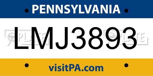 LMJ3893 Pennsylvania License Plate