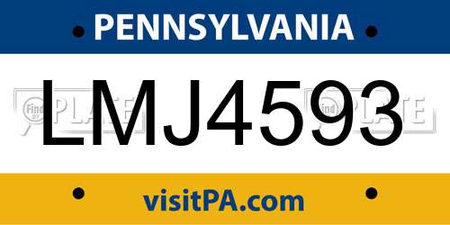 LMJ4593 Pennsylvania License Plate