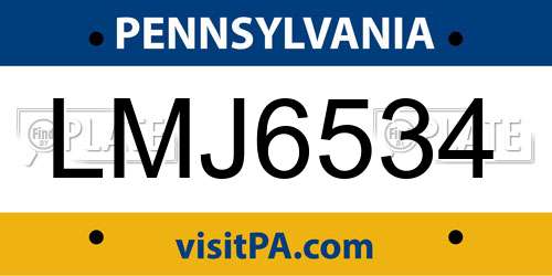 LMJ6534 Pennsylvania License Plate