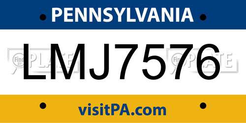 LMJ7576 Pennsylvania License Plate