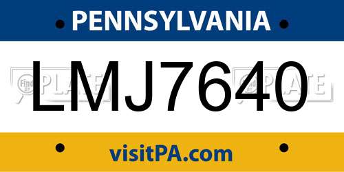 LMJ7640 Pennsylvania License Plate