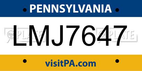 LMJ7647 Pennsylvania License Plate