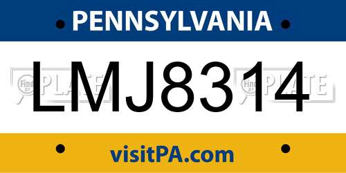LMJ8314 Pennsylvania License Plate