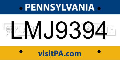 LMJ9394 Pennsylvania License Plate