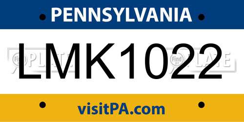 LMK1022 Pennsylvania License Plate