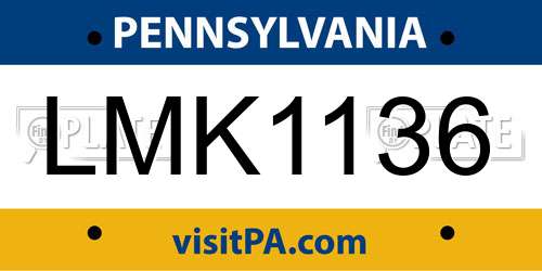 LMK1136 Pennsylvania License Plate