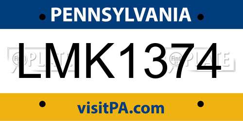 LMK1374 Pennsylvania License Plate