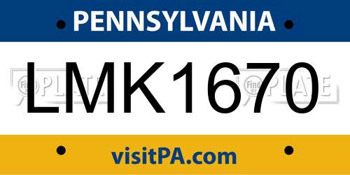 LMK1670 Pennsylvania License Plate