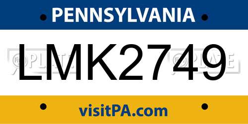 LMK2749 Pennsylvania License Plate