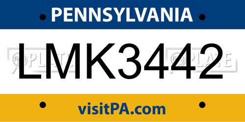 LMK3442 Pennsylvania License Plate