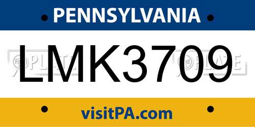 LMK3709 Pennsylvania License Plate