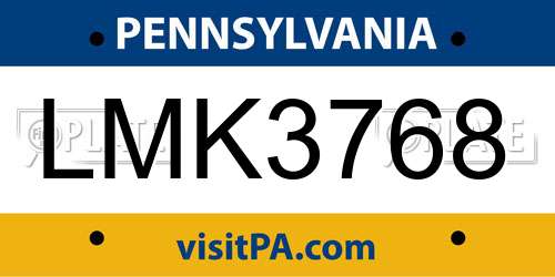 LMK3768 Pennsylvania License Plate