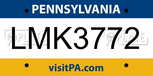 LMK3772 Pennsylvania License Plate