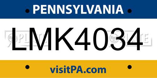 LMK4034 Pennsylvania License Plate