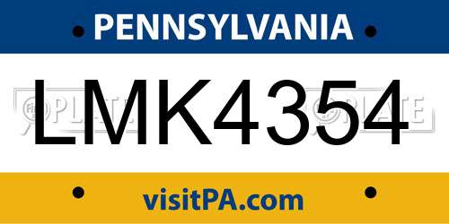 LMK4354 Pennsylvania License Plate