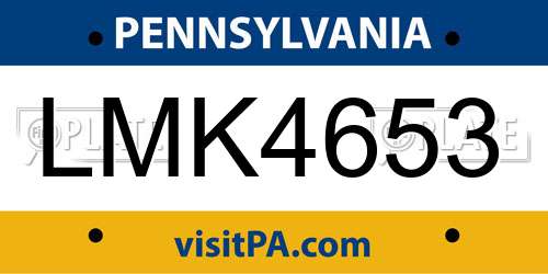 LMK4653 Pennsylvania License Plate
