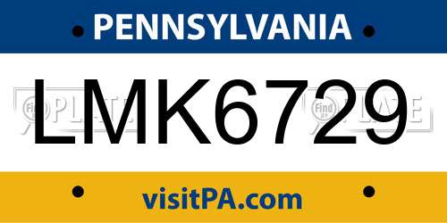 LMK6729 Pennsylvania License Plate