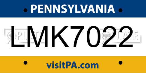 LMK7022 Pennsylvania License Plate