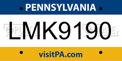 LMK9190 Pennsylvania License Plate