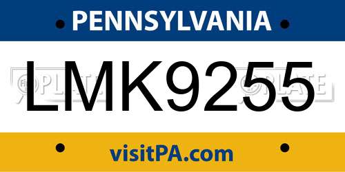 LMK9255 Pennsylvania License Plate