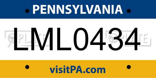 LML0434 Pennsylvania License Plate