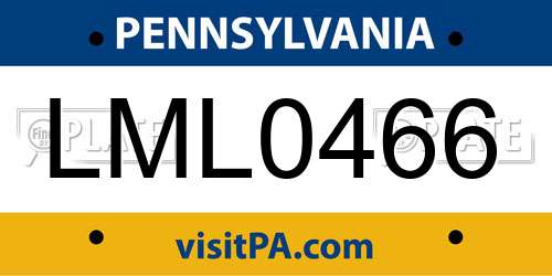 LML0466 Pennsylvania License Plate