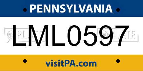 LML0597 Pennsylvania License Plate
