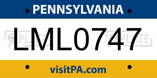 LML0747 Pennsylvania License Plate