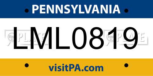 LML0819 Pennsylvania License Plate