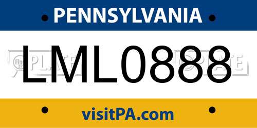 LML0888 Pennsylvania License Plate