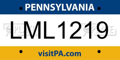 LML1219 Pennsylvania License Plate