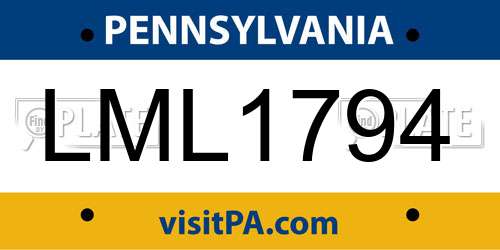 LML1794 Pennsylvania License Plate