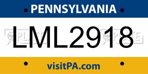 LML2918 Pennsylvania License Plate