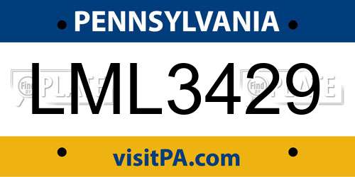 LML3429 Pennsylvania License Plate