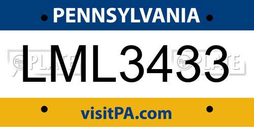 LML3433 Pennsylvania License Plate