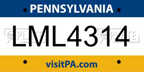 LML4314 Pennsylvania License Plate
