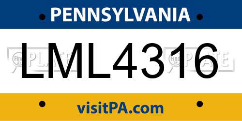 LML4316 Pennsylvania License Plate