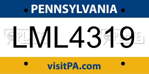 LML4319 Pennsylvania License Plate