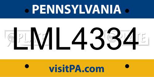 LML4334 Pennsylvania License Plate