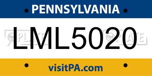 LML5020 Pennsylvania License Plate