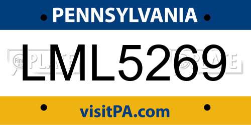 LML5269 Pennsylvania License Plate