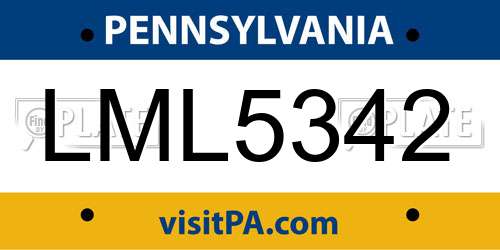 LML5342 Pennsylvania License Plate