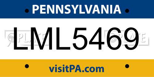 LML5469 Pennsylvania License Plate