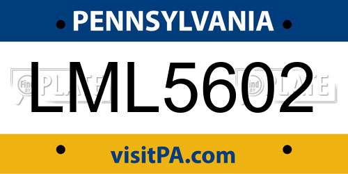 LML5602 Pennsylvania License Plate