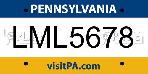LML5678 Pennsylvania License Plate