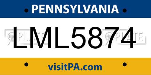 LML5874 Pennsylvania License Plate