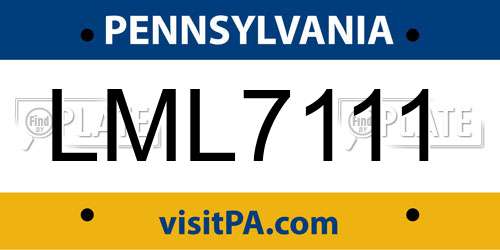 LML7111 Pennsylvania License Plate