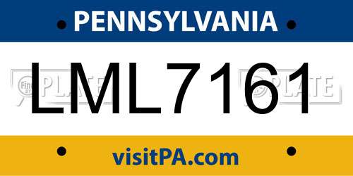 LML7161 Pennsylvania License Plate
