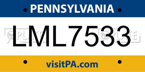 LML7533 Pennsylvania License Plate